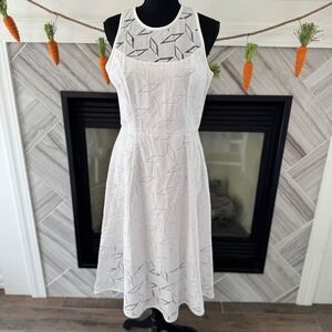 White House Black Market‎ White Geometric Sleeveless Dress Size 6